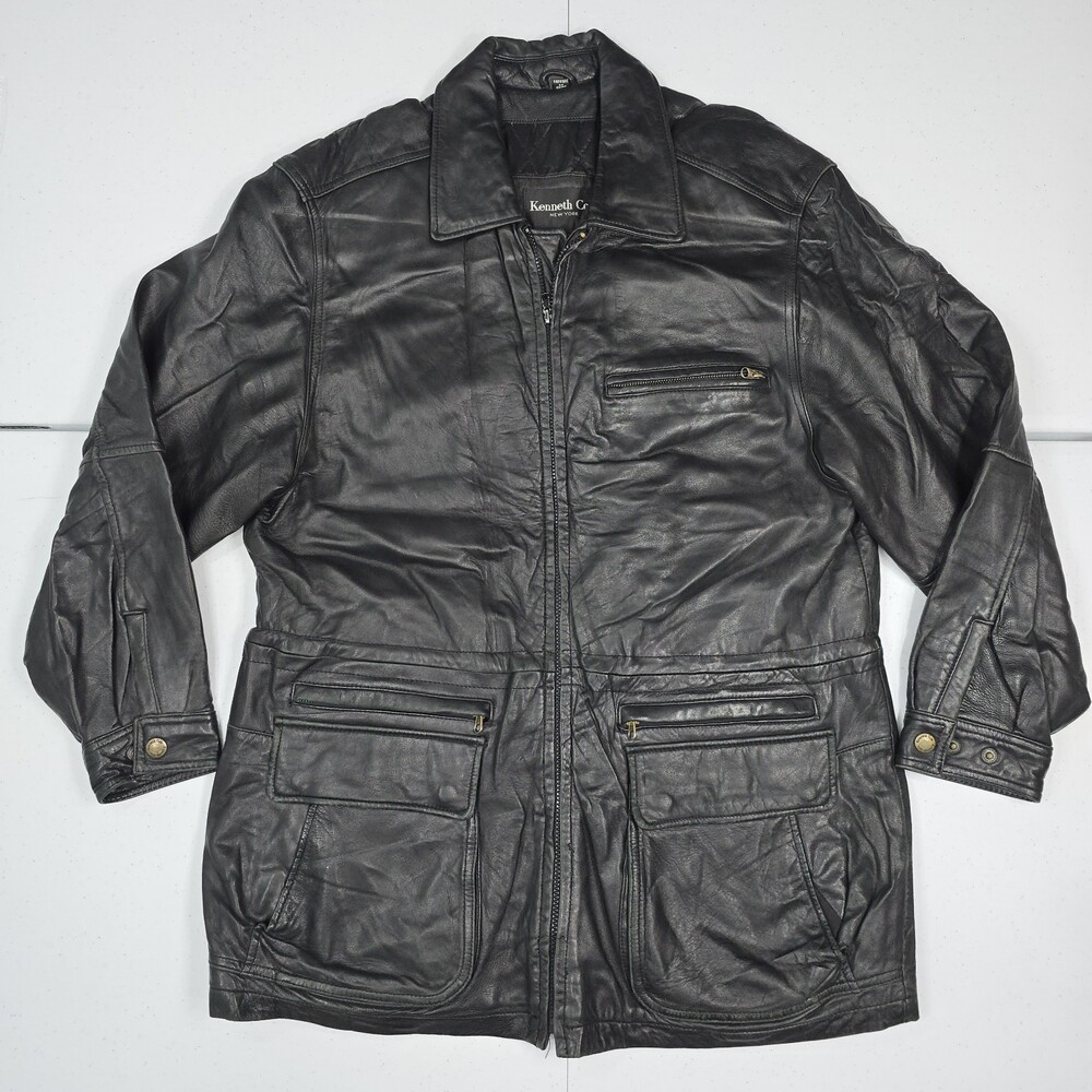 Vintage Y2K Kenneth Cole Reaction Men M Soft Black Leather Car Coat/Jacket